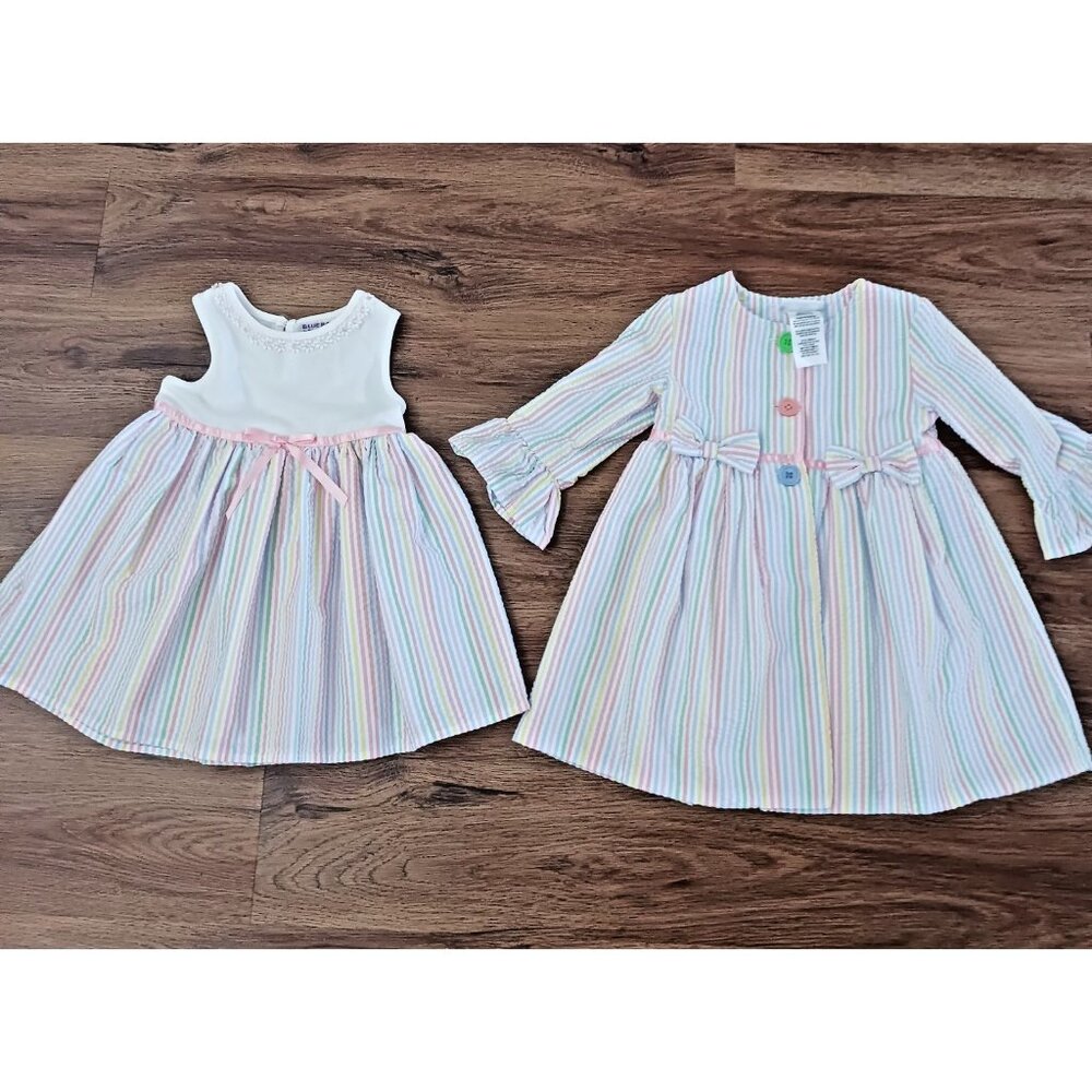 New Blueberi Boulevard Girls Multi Colored Seersucker Coat Dress‎ Size 2T Spring